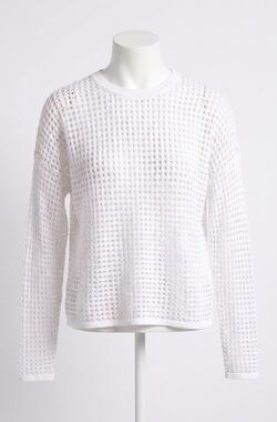 NEW MINNIE ROSE cotton cashmere open stitch pullover top in white